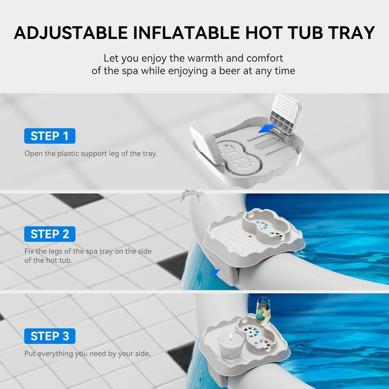 Anivia Hot Tub Table Tray, Adjustable Width 4.3" to 7.7" Hot Tub Accessories for Intex PureSpa, Nonslip Caddy Holds 2 Drinks, Keep Snacks-Drinks Handy and Dry, Fits Outdoor Inflatable Spa/Pool(Beige) - Image 5